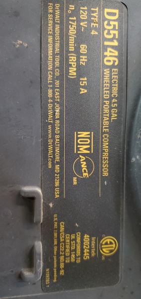 Used Dewalt D55146 Air Compressor- Motor Runs - Image 3