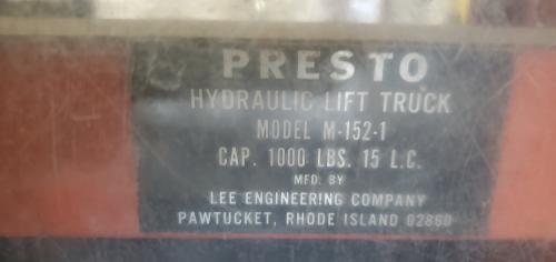PRESTO Hydraulic Lift Truck- M-152-1. (151622). - Image 3