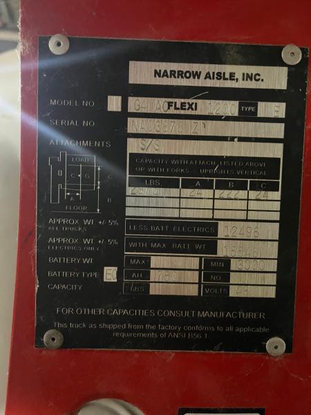 Narrow Aisle, Inc. FLEXI G4 AC 1200 Electric Forllift.(Zeeland Generating Plant) - Image 6