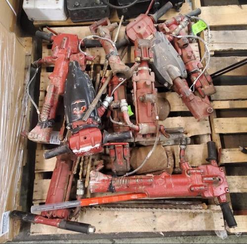 Lot of mixed pneumatic construction tools and accessories including multiple heavy-duty air hammers and industrial components&mdash;untested - Image 1