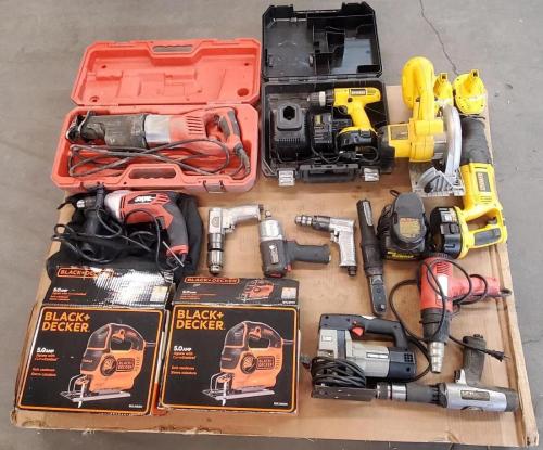 Mixed tool lot &mdash; DeWalt, Hilti, Porter Cable, Black & Decker, pipe wrenches, air tools, chargers, and more &mdash; untested. - Image 1