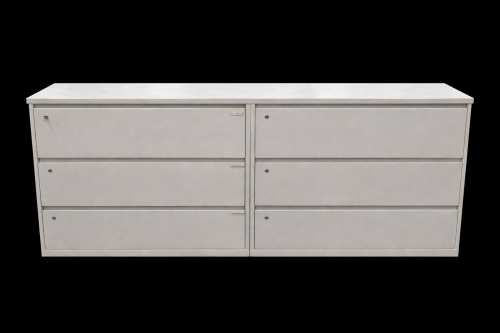 Lot of 3 Workstation/File system-. Each unit contains 2x 18" x 42" x 39" File Cabinets with Surface, Total length 7'. Palletized - Image 1