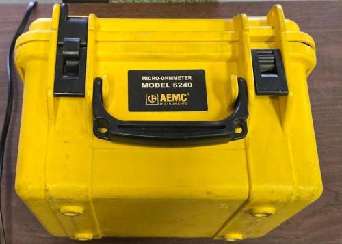 AEMC Instruments Model 6240 Micro-Ohmmeter, portable high-current resistance tester with digital display, multiple test ranges, and rugged field case w/broken clip- - Image 1