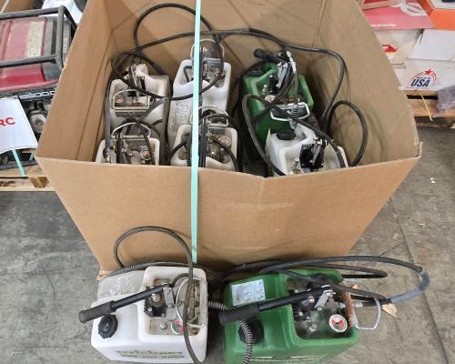 Lot of 8 Efficiency Production Hydraulic Hand Pumps w/ Hoses &ndash; Trench Box / Shoring - Image 1