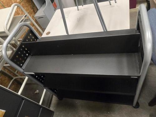 Lot of 3 Used Metal Podiums and 3 Rolling Book Carts-  - Image 3