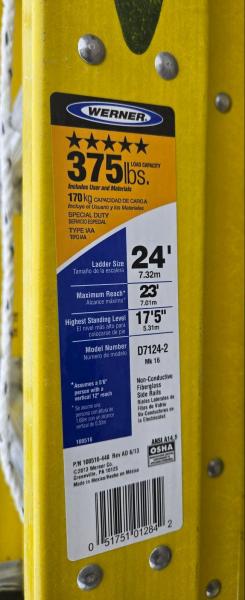 Used Werner 24' Ladder- Not Rated/tested- - Image 1