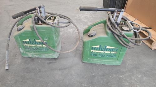 Lot of 8 Efficiency Production Hydraulic Hand Pumps with Hoses- Trench Box /Shoring- Includes 10 gallons of fluid.- - Image 2