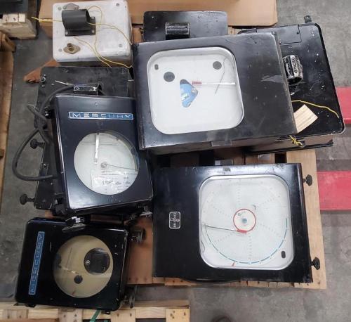 Lot of 11 Industrial Mechanical Circular Chart Recorders & Recording Chart Paper, Various Types, Removed from Service, Untested, As-Is. - Image 2