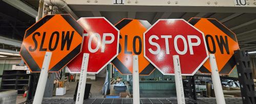 Lot of Signage, 5 Stop/Slow Signs- - Image 1