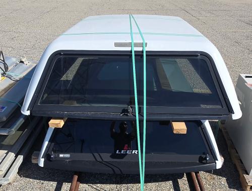 Lot of 2 Fiberglass truck caps (white, sliding side windows, rear glass doors w/ locks), TAG Midwest ID 100R 58GSO19 (2021); good used condition with typical wear&mdash;fitment unknown, buyer to verify. - Image 3