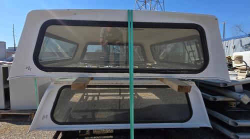 Lot of 2 Fiberglass truck caps (white, sliding side windows, rear glass doors w/ locks), TAG Midwest ID 100R 58GSO19 (2021); good used condition with typical wear&mdash;fitment unknown, buyer to verify. - Image 4