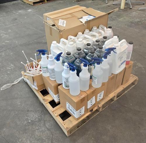 Mixed Lot of PPE & Cleaning Supplies Including KN95 Masks, Alcohol Antiseptic, Spray Bottles, Wipes, and Assorted hand sanitizer-  - Image 1