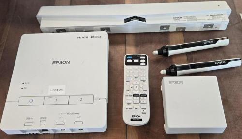 Epson BrightLink 1485Fi interactive laser projector system with wall mount, finger touch unit, dual pens, remote, and control module- Untested - Image 2