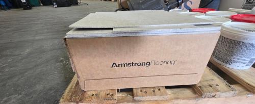 Mixed lot of HVAC/refrigeration equipment, drain augers, flooring materials, and assorted compounds/chemicals on pallet. - Image 4