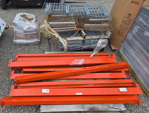 Mixed Lot Pallet Racking Parts- Including beams, wire decking, clips, and assorted hardware &ndash; compatibility unknown. - Image 1
