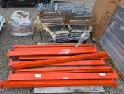 Mixed Lot Pallet Racking Parts- Including beams, wire decking, clips, and assorted hardware &ndash; compatibility unknown.