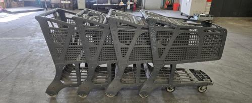 Lot of 4 Used Gray Plastic Warehouse/Stock Carts &ndash; Heavy-Duty Rolling Utility Carts, Open Basket Design, Wheel Wear/Damage- - Image 1