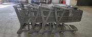 Lot of 4 Used Gray Plastic Warehouse/Stock Carts &ndash; Heavy-Duty Rolling Utility Carts, Open Basket Design, Wheel Wear/Damage-