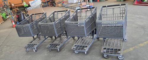 Lot of 4 Used Gray Plastic Warehouse/Stock Carts &ndash; Heavy-Duty Rolling Utility Carts, Open Basket Design, Wheel Wear/Damage- - Image 2