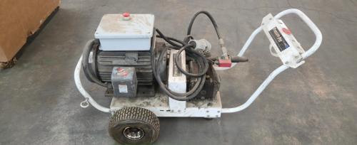Portable industrial electric power washer/pump unit on wheeled cart with heavy-duty hoses, fittings, and 60A Cooper Arktite plug- - Image 1