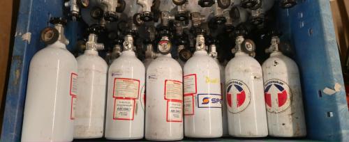 Lot of assorted compressed air cylinders- Crate Not Included- - Image 2