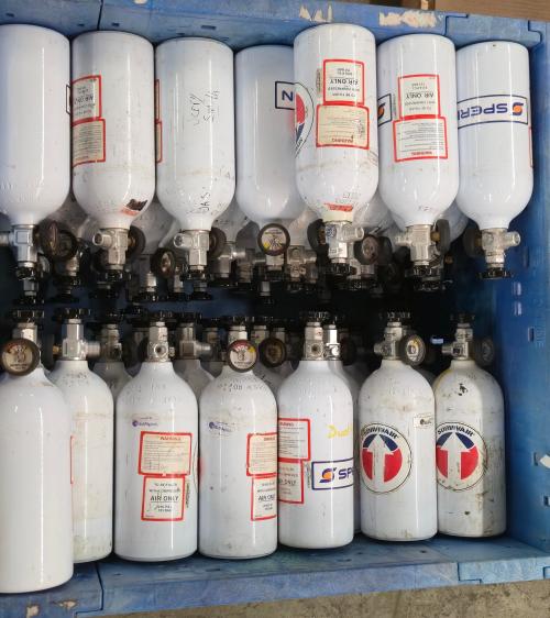 Lot of assorted compressed air cylinders- Crate Not Included- - Image 3