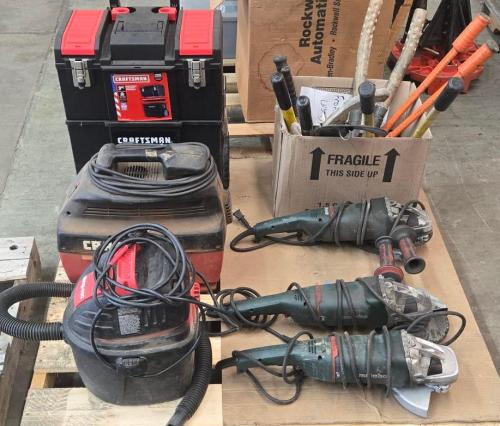 Contractor Tool Lot &ndash; Metabo Grinders, Shop Vacs, Toolbox, Hand Tools- - Image 1