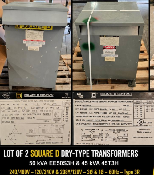 Lot of 2 Square D Dry-Type Transformers- - Image 1