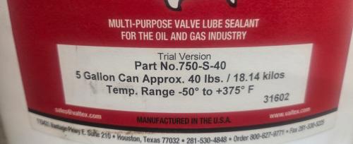 Lot of VAL-TEX 750-S-40 and 80-S-40 Multi-Purpose Valve Lube Sealant -5-Gallon Buckets &ndash;  - Image 4