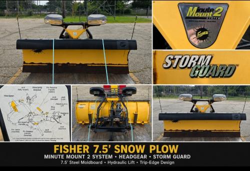 Fisher 7.5-foot Snow Plow equipped with the Minute Mount 2 attachment system.  - Image 1