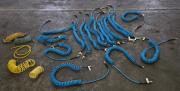 Lot of Assorted Coiled Pneumatic Air Hoses with Quick-Connect Fittings.