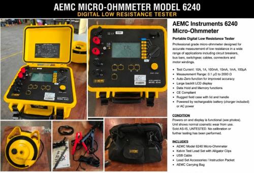 AEMC Instruments Model 6240 Micro-Ohmmeter w/ Test Leads & Hard Case- - Image 1