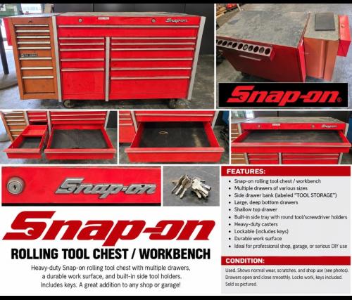 Snap-on Rolling Tool Chest / Workbench &ndash; Multi-Drawer Cabinet with Side Storage-  - Image 1