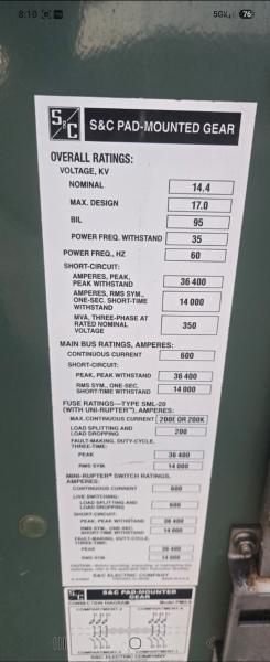 S&C Electric PMH-9 Pad-Mounted Switchgear &ndash; 14.4kV &ndash; 600A &ndash; 3-Phase &ndash; 2020. - Image 2