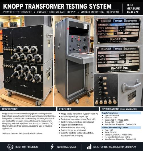 Knopp Potential Transformer Testing System &ndash; LP-14000-A High Voltage Supply & 1G2 Control Console- Untested - Image 1