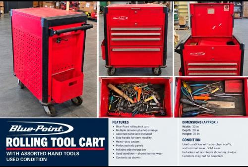 Blue-Point Rolling Tool Cart with Assorted Hand Tools  - Image 1