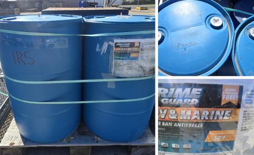 Lot of two (2) 55-gallon drums of Prime Guard RV & Marine Freeze Ban Antifreeze, Formula 30767.  - Image 1