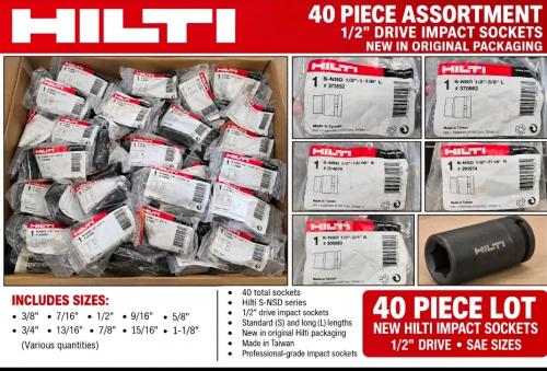 Lot of 40 Hilti S-NSD 1/2" Drive Impact Sockets &ndash; Various SAE Sizes &ndash; New - Image 1
