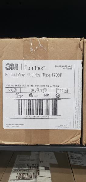 Box of 3M Temflex 1700P Vinyl Electrical Tape. 1.5"x66'x.007" - Each Box Contains 50 Rolls. (Not Available for Redeployment Back into the Company). - Image 1