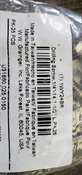 Bag of 25ct 1/4" X 1-1/2" Self-Tapping Screw- 3/8th Hex Head. - Image 2