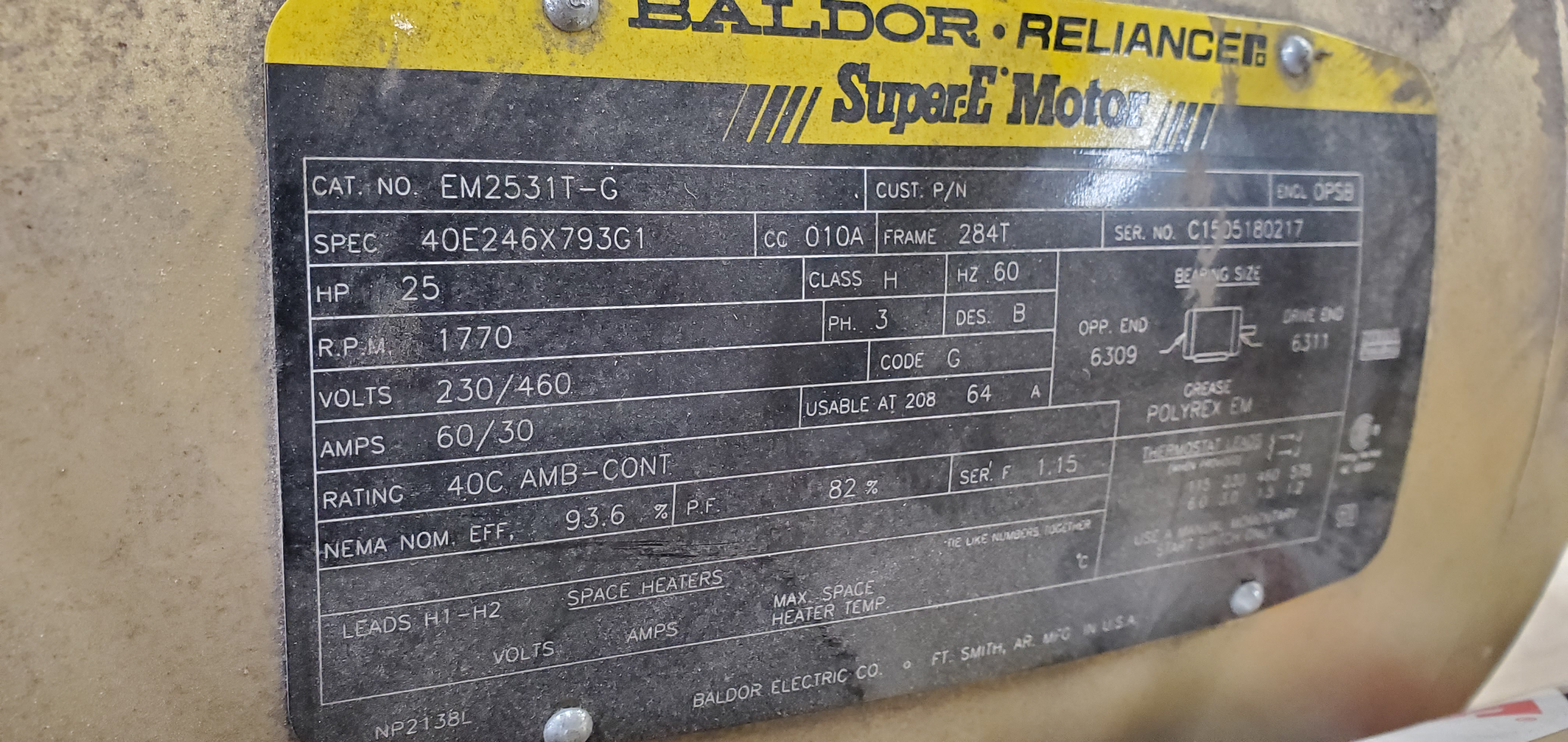 2 Used Baldor Super-E 230v460v Motors with Controllers.