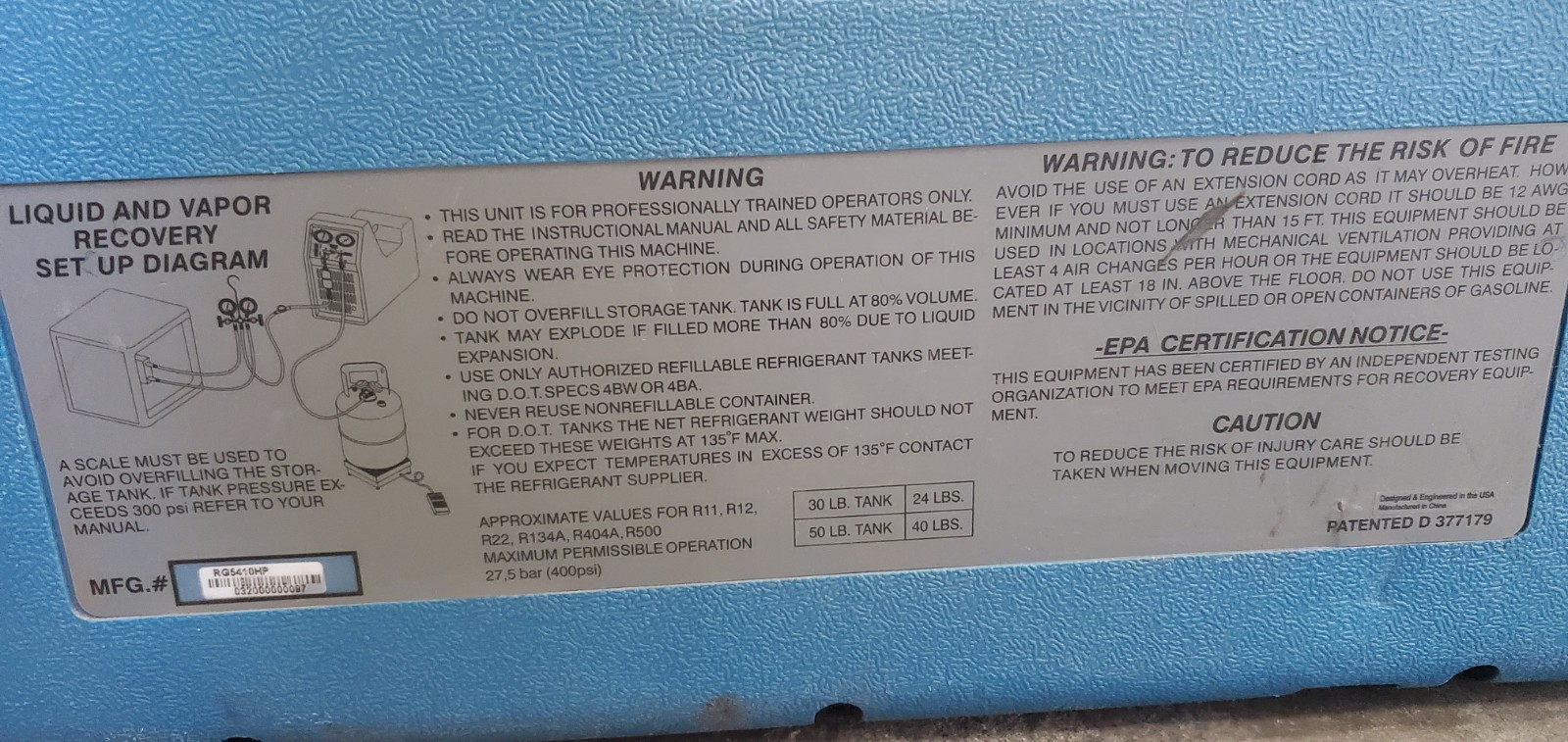 Used Promax RG5410 HP Air Conditioning Recovery Unit HVAC Freon